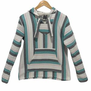 Original Senor Lopez Gray & Turquoise Mexican Baja Drug Rug Hoodie - New - Lg